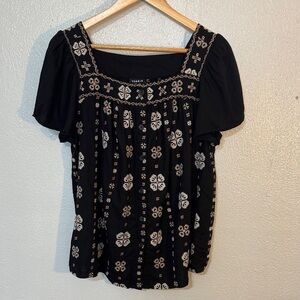 Torrid Black Embroidered Square Neck Flutter Cottagecore Boho Peasant Plus Size